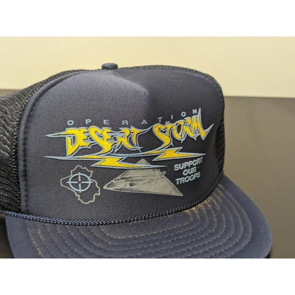 Operation Desert Storm Trucker Hat Cap Snapback Blue Yellow Military Adjustable